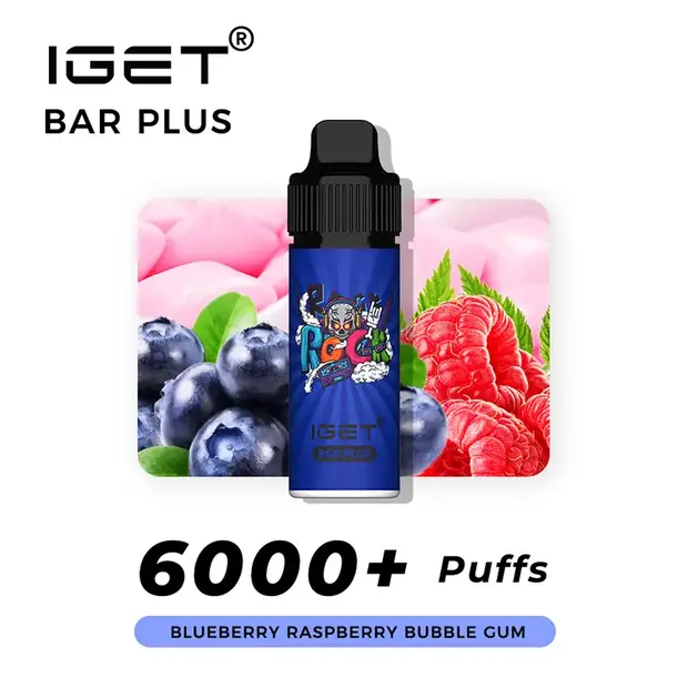 Blueberry Raspberry Bubble Gum, IGET Bar Plus 6000 Puffs