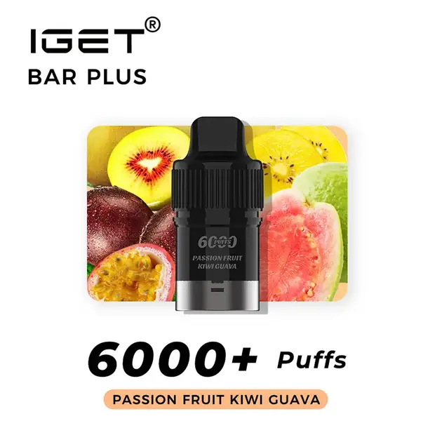 Passion Fruit Kiwi Guava, IGET Bar Plus Pod 6000 Puffs