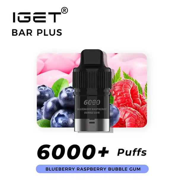 Blueberry Raspberry Bubble Gum, IGET Bar Plus Pod 6000 Puffs